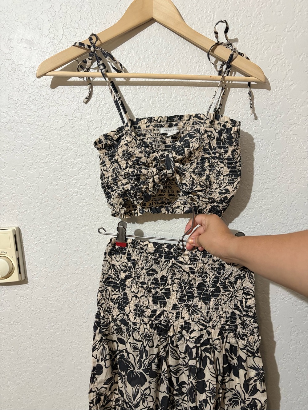 AE Floral Smocked Set in Black and Cream in XS